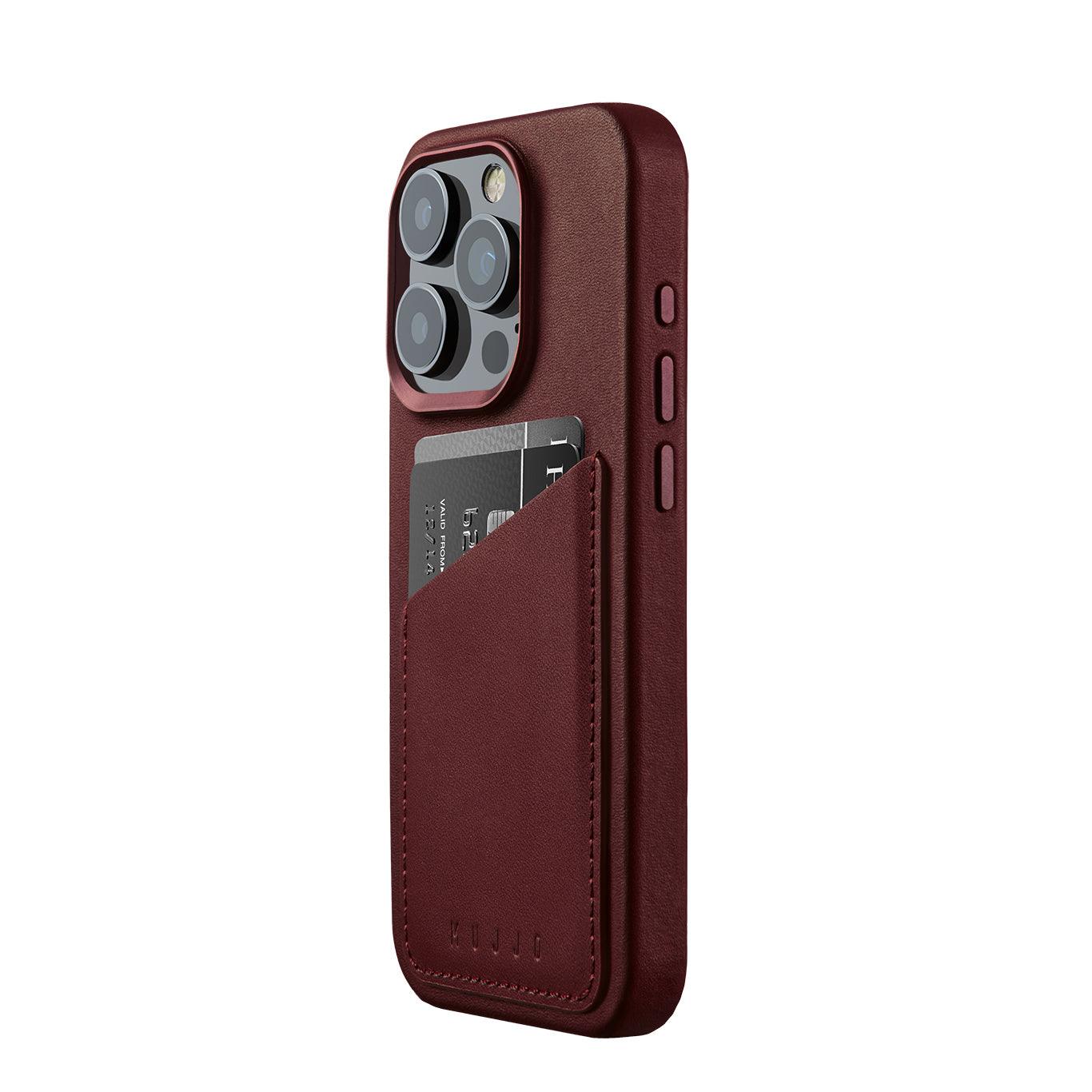 Mujjo Full Leather Wallet Case for iPhone 15 Pro, Burgundy