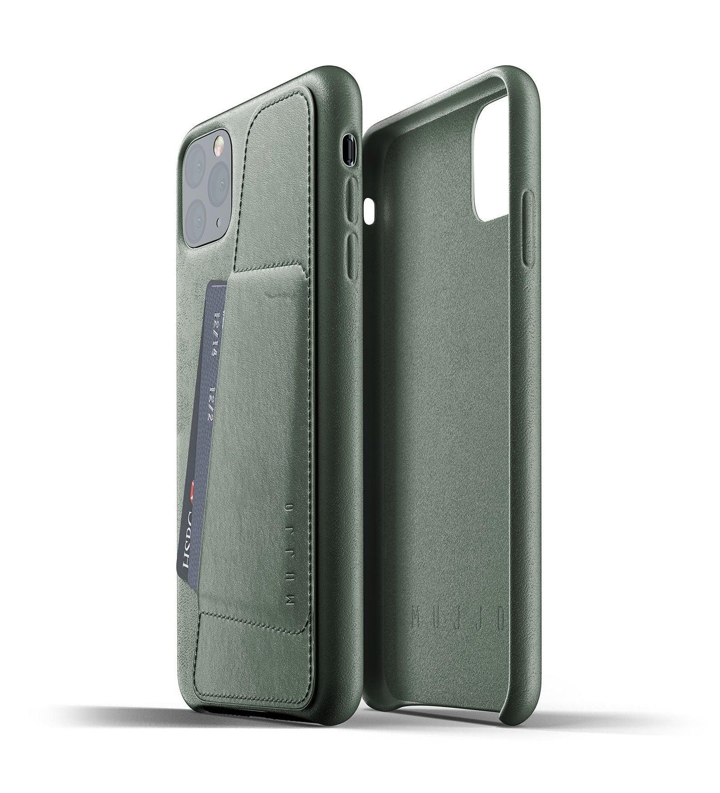 Mujjo Full Leather Wallet Case for iPhone 11 Pro Max, GreenSmoke