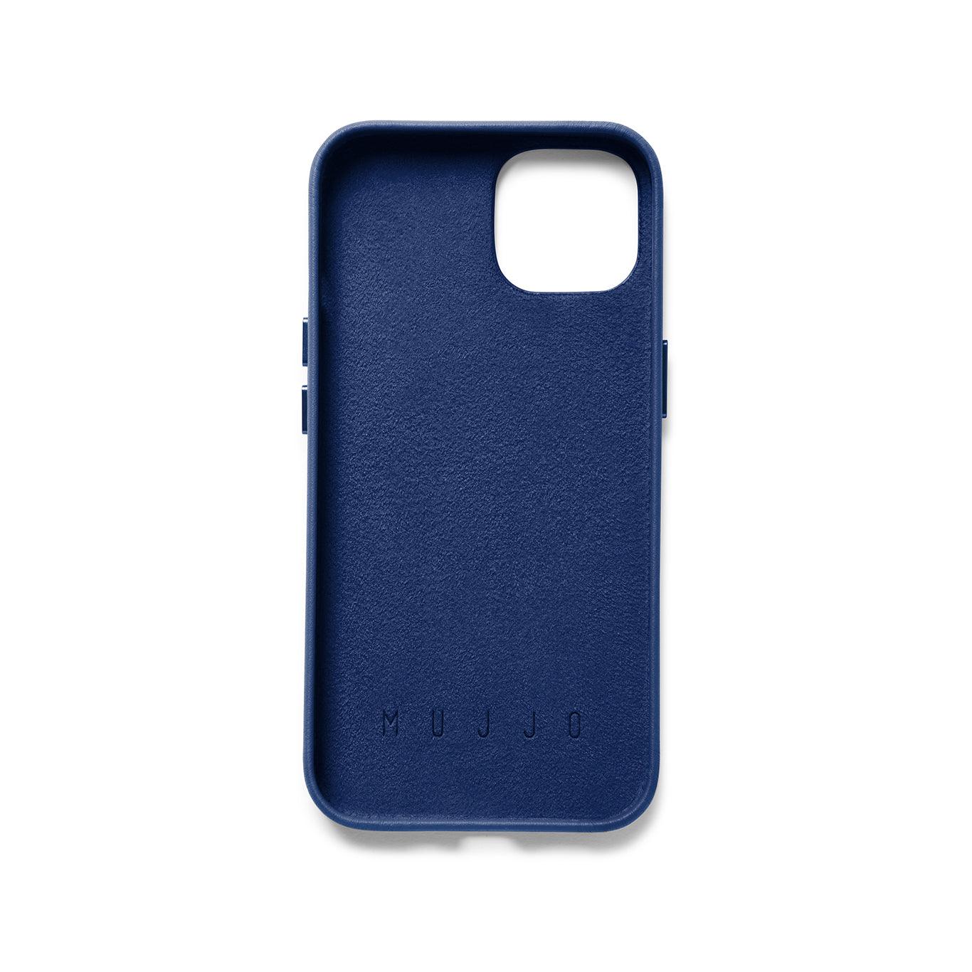 Mujjo Full Leather Wallet Case for iPhone 14, Monaco Blue