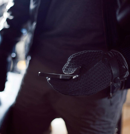 leather crochet touchscreen gloves