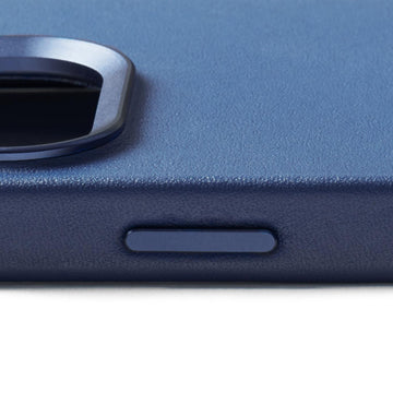 Mujjo Full Leather Case for iPhone 15 Pro, Monaco Blue, side button