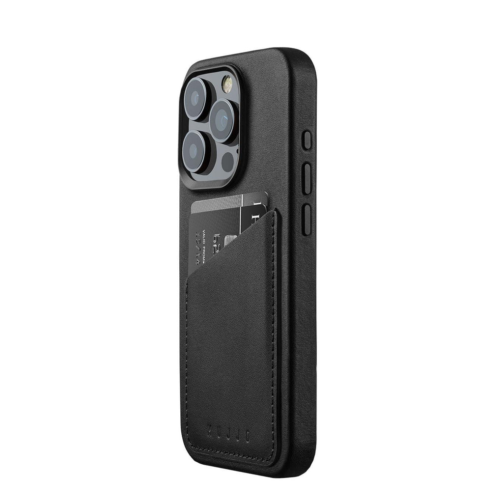 Mujjo Full Leather Wallet Case for iPhone 15 Pro, Black 