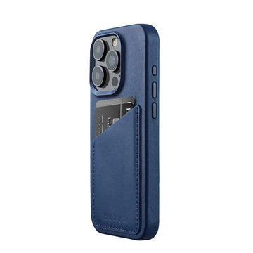 Mujjo Full Leather Wallet Case for iPhone 15 Pro, Monaco Blue