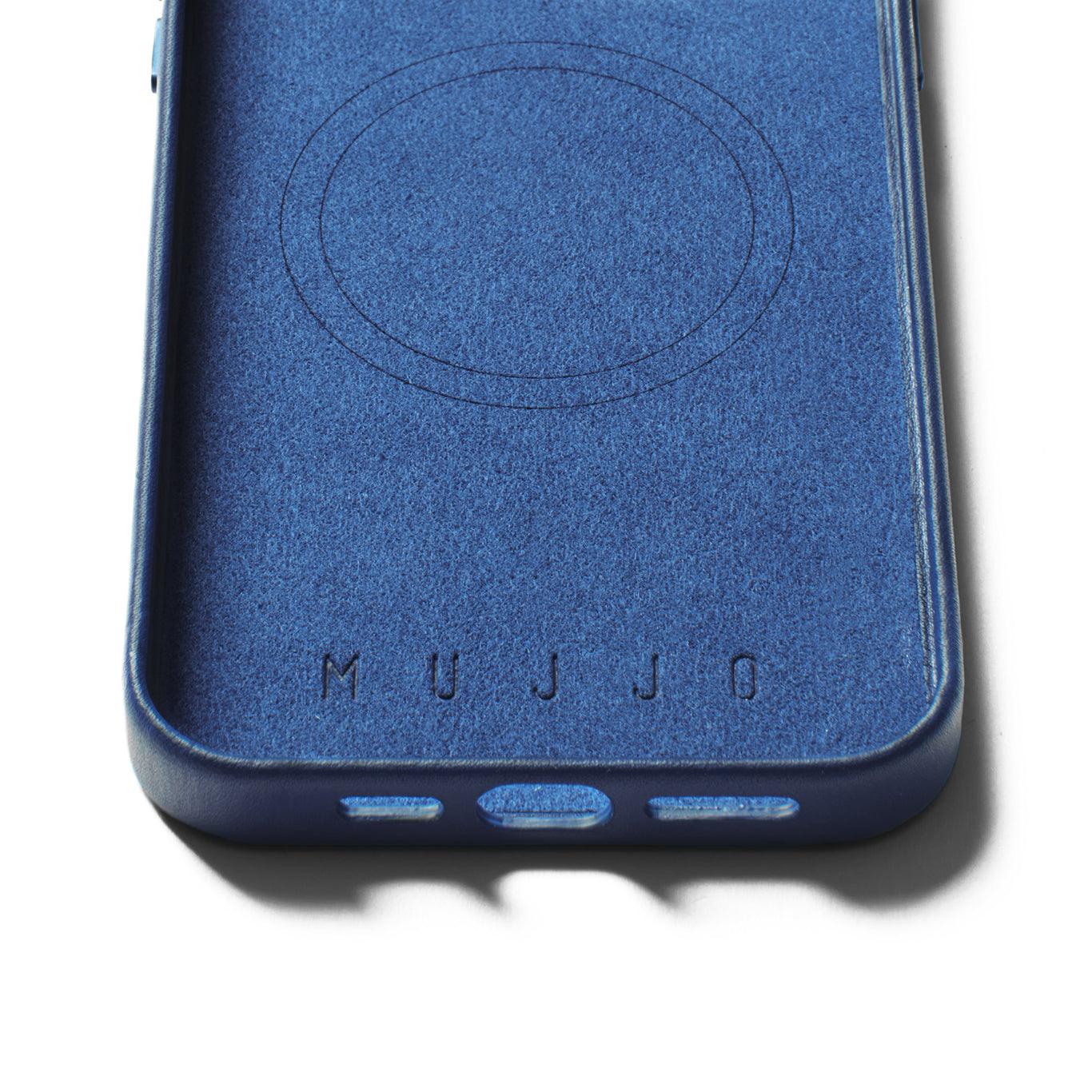 Mujjo Full Leather Wallet Case for iPhone 15 Pro, Monaco Blue