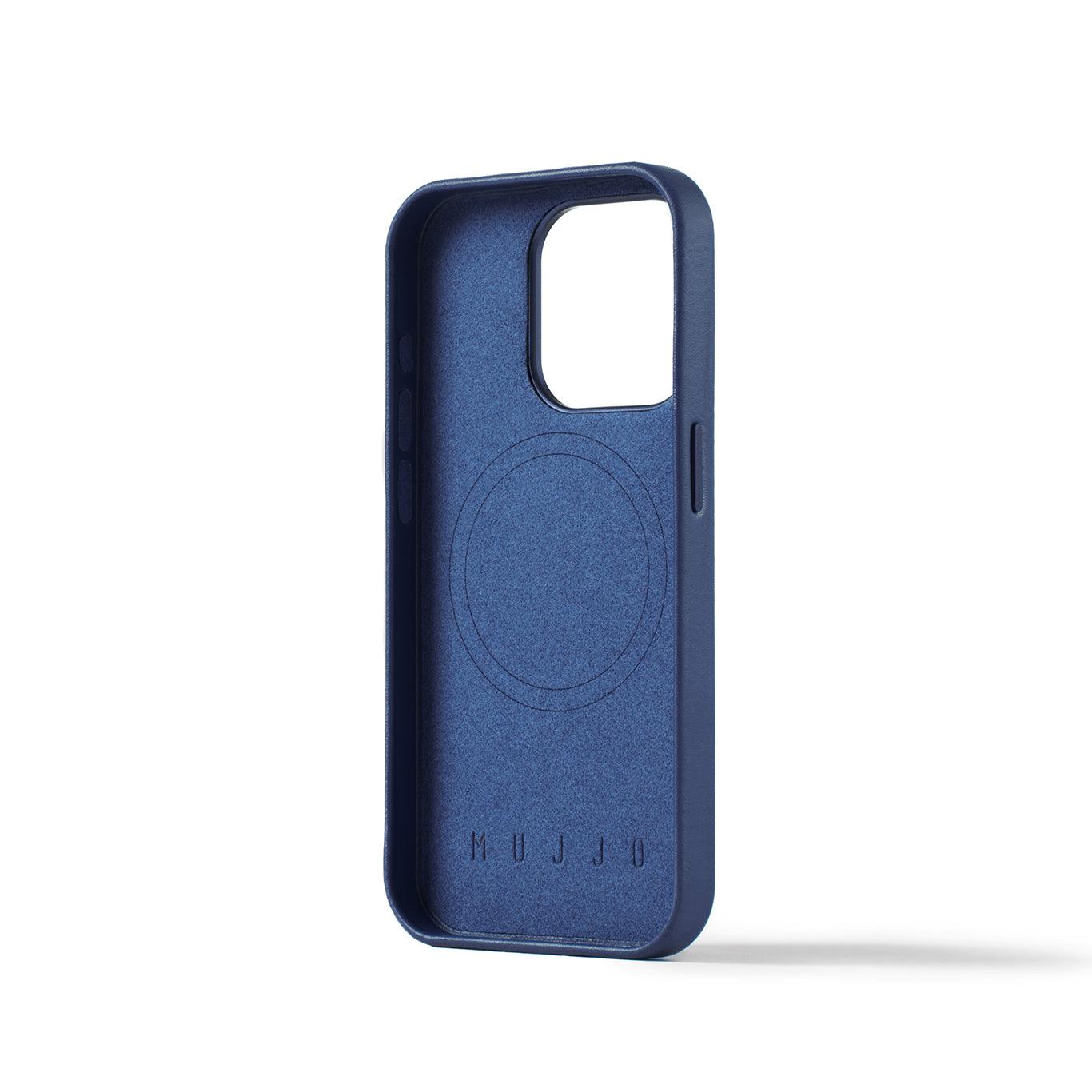 Mujjo Full Leather Wallet Case for iPhone 15 Pro, Monaco Blue