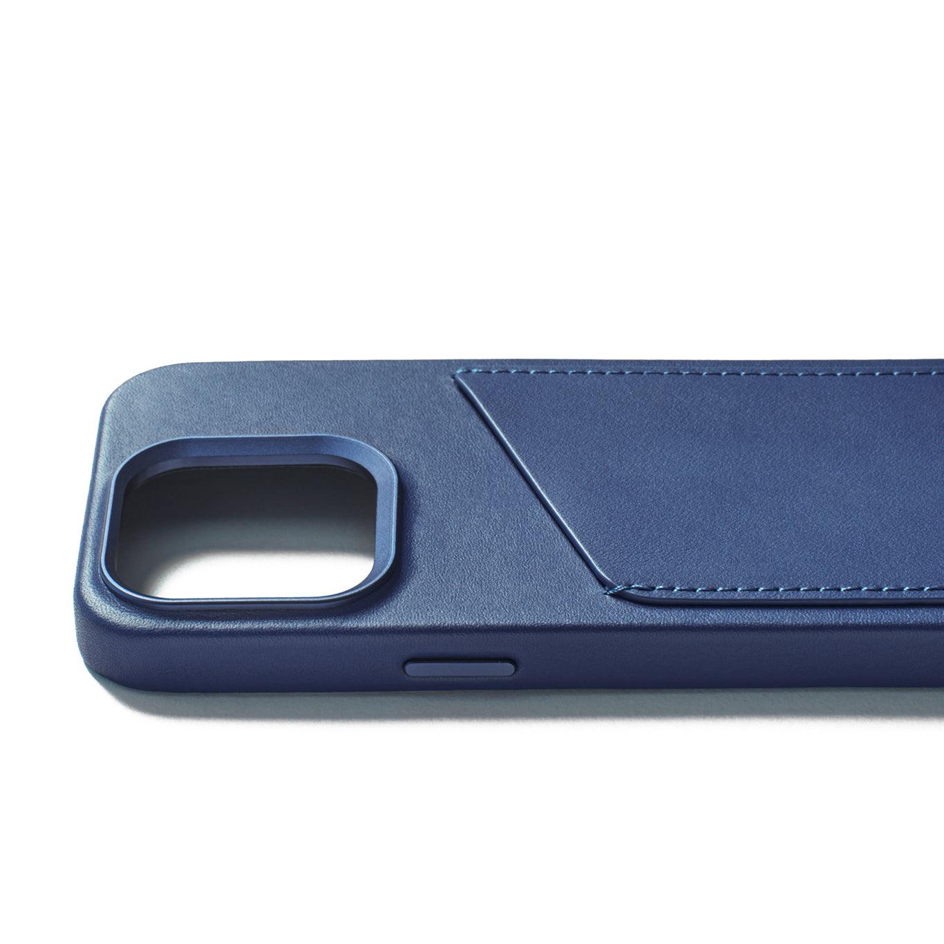 Mujjo Full Leather Wallet Case for iPhone 15 Pro, Monaco Blue