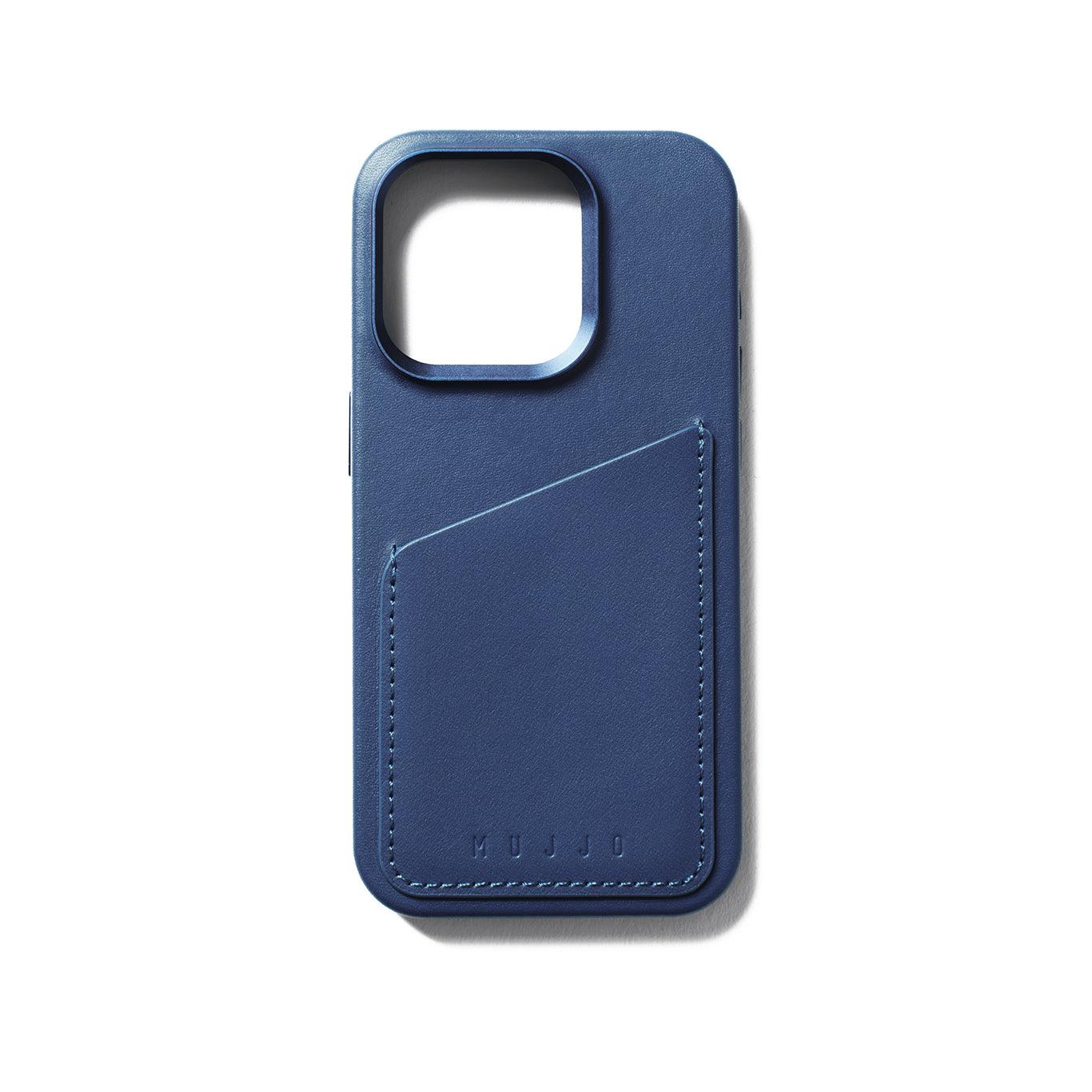 Mujjo Full Leather Wallet Case for iPhone 15 Pro, Monaco Blue