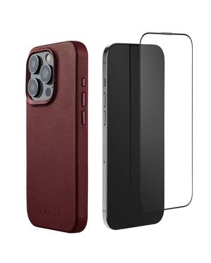 Leather Case for iPhone 15 Pro with Glass Screen protector