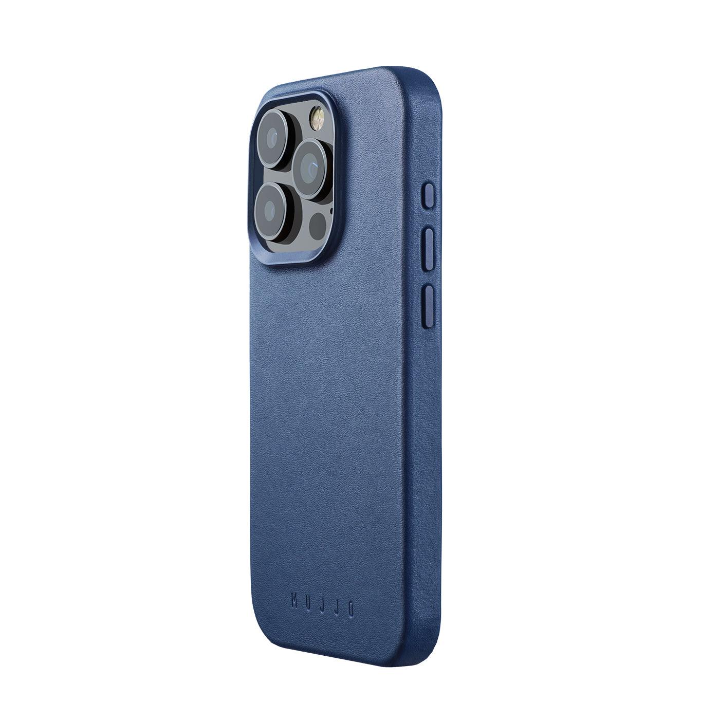 Mujjo Full Leather Case for iPhone 15 Pro, Monaco Blue