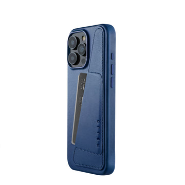 Mujjo Full Leather Wallet Case for iPhone 16 Pro Max, Monaco Blue