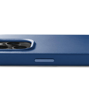 Mujjo Full Leather Case for iPhone 14 Pro, Monaco Blue, side button
