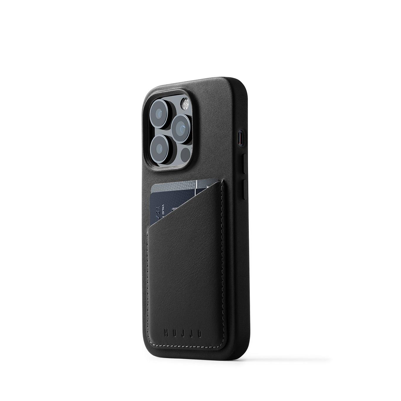Mujjo Full Leather Wallet Case for iPhone 14 Pro, Black