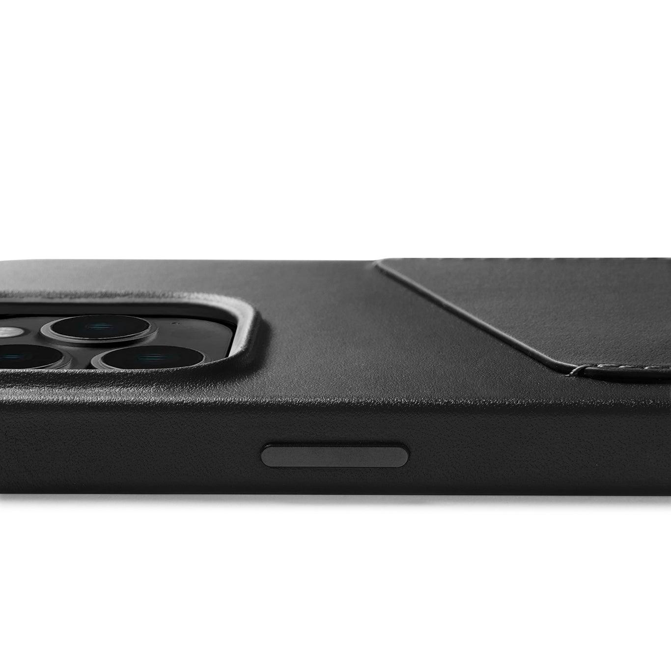 Mujjo Full Leather Wallet Case for iPhone 14 Pro, Black, side button