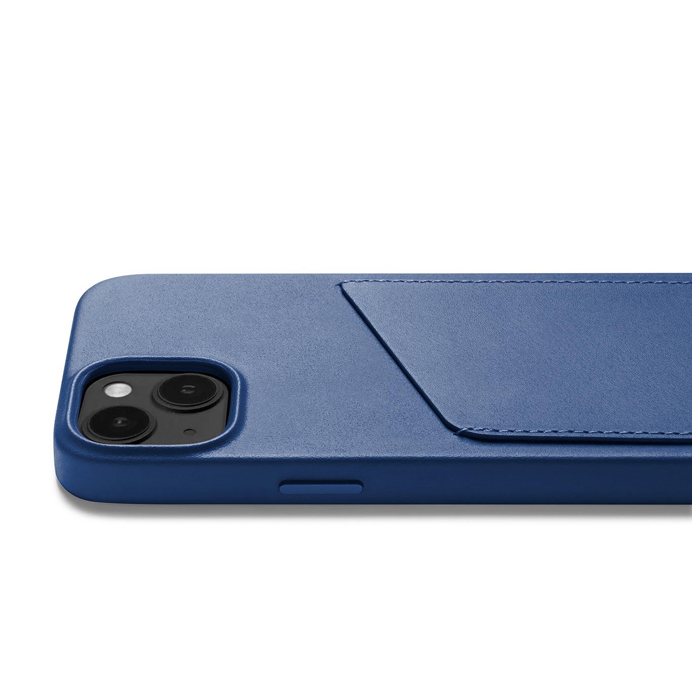 Mujjo Full Leather Wallet Case for iPhone 14, Monaco Blue