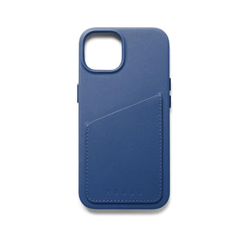 Mujjo Full Leather Wallet Case for iPhone 14, Monaco Blue